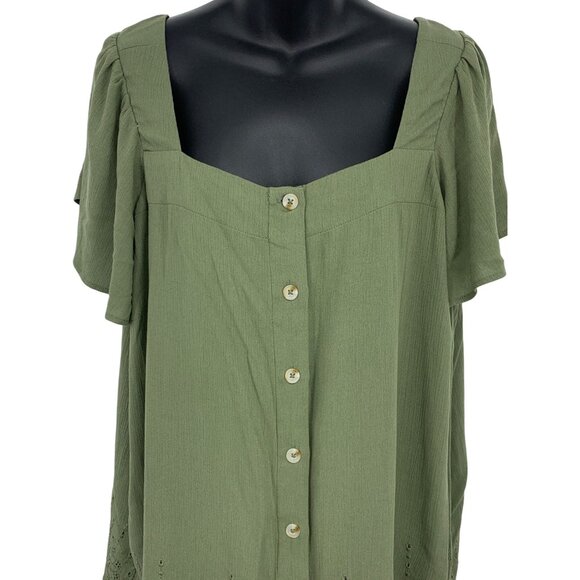 Torrid Women Plus 1 1X Blouse Green Button-Up Top Short Sleeve Square Nec New - Picture 2 of 9
